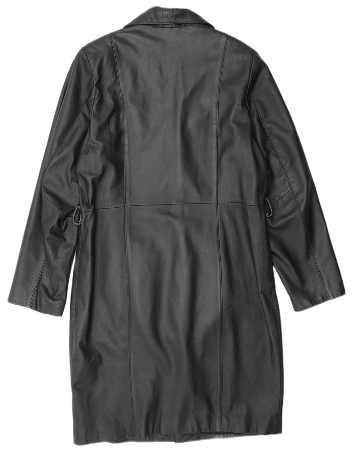 VINTAGE Manteau en cuir femme UK 14 Cuir noir moyen