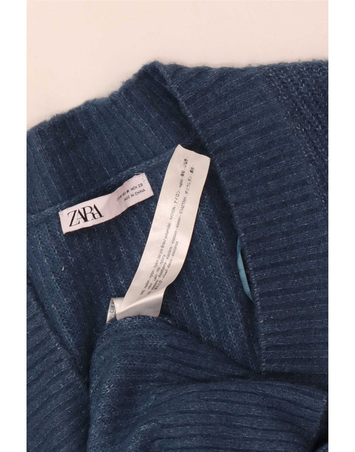 Zara Pull surdimensionné à col en V pour femme UK 14 Bleu moyen Polyester