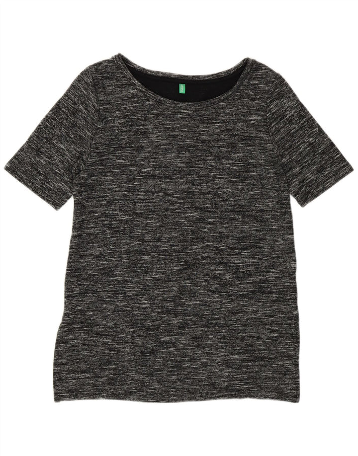 Benetton T-Shirt Long Femme UK 14 Moyen Noir Moucheté