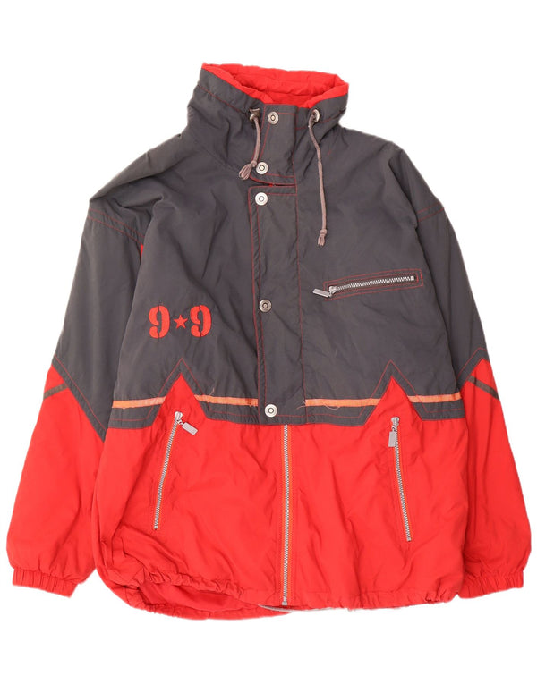 vintage Mens Graphic Coupe-vent Veste UK 40 Grand Colorblock Rouge