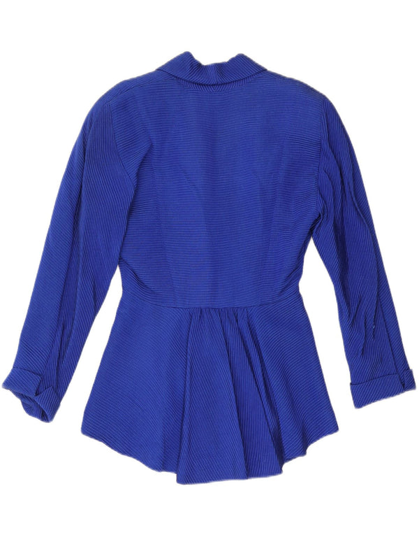 VINTAGE Veste blazer femme UK 12 Coton à fines rayures bleu moyen