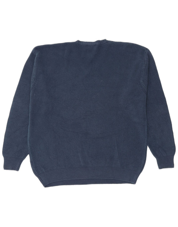 vintage Mens Loose Fit V-Col Jumper Pull IT 50 Moyen Bleu Marine Coton