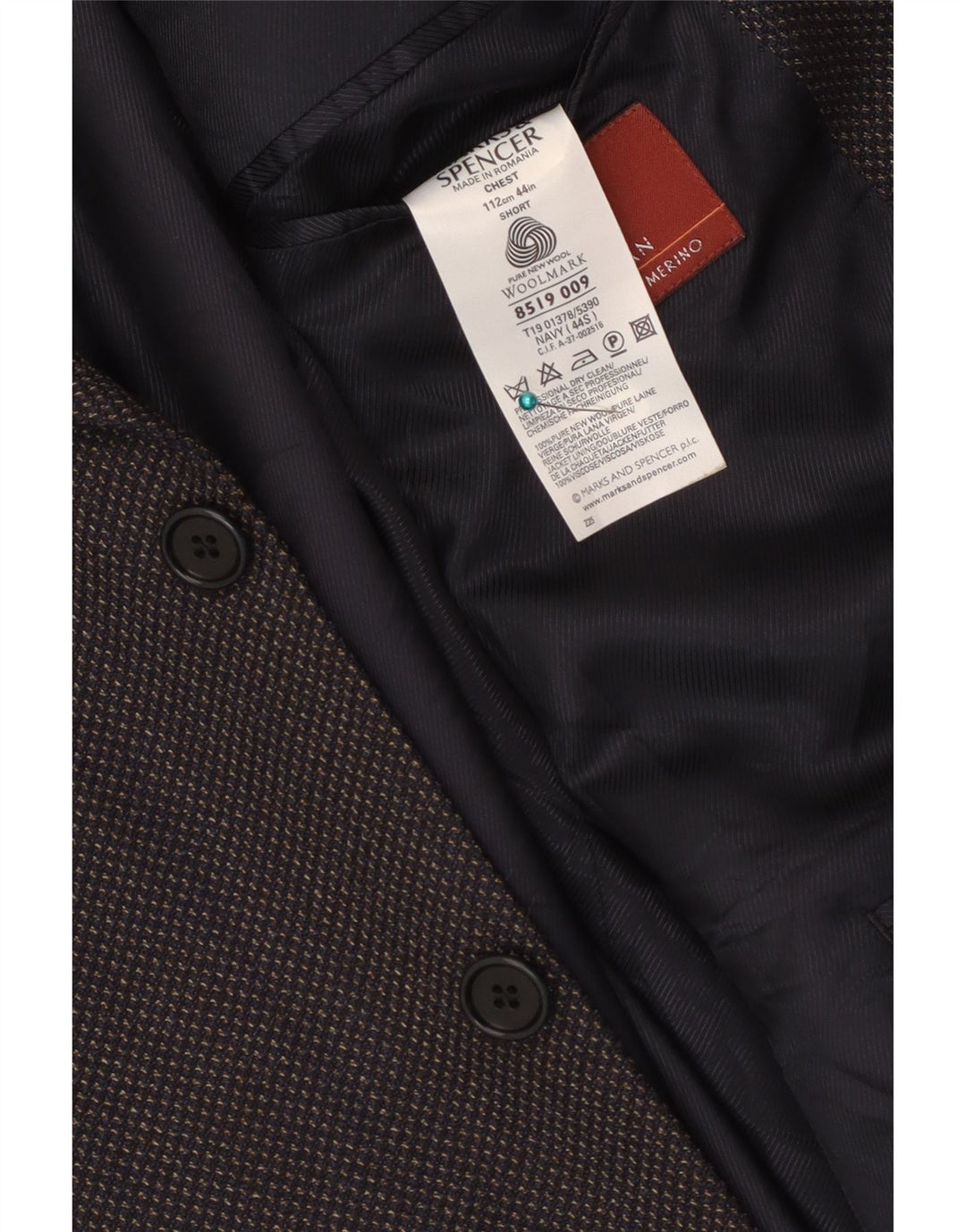 Marks & Spencer Veste blazer à 3 boutons pour homme UK 44 XL Bleu marine Laine vierge