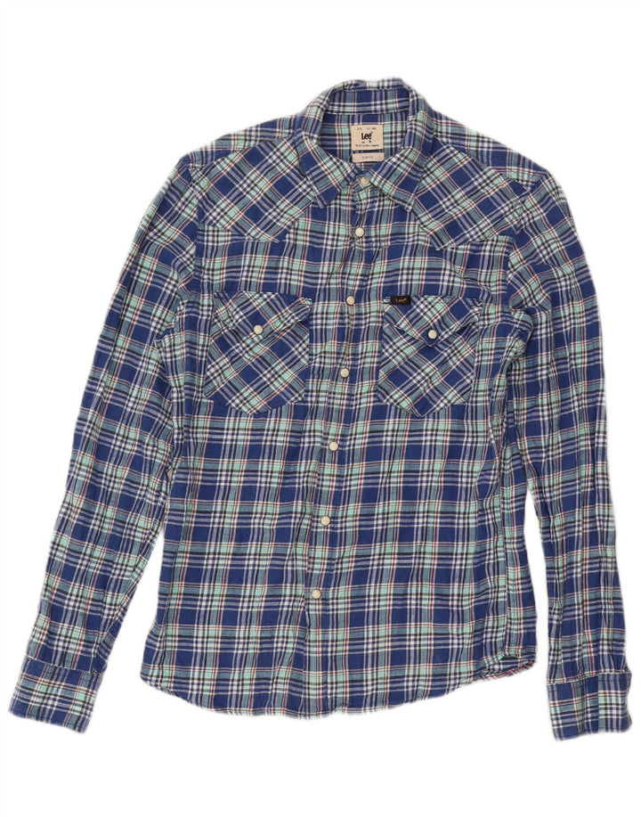 Lee Chemise Slim Fit en Flanelle pour Hommes en Coton à Petits Carreaux Bleus
