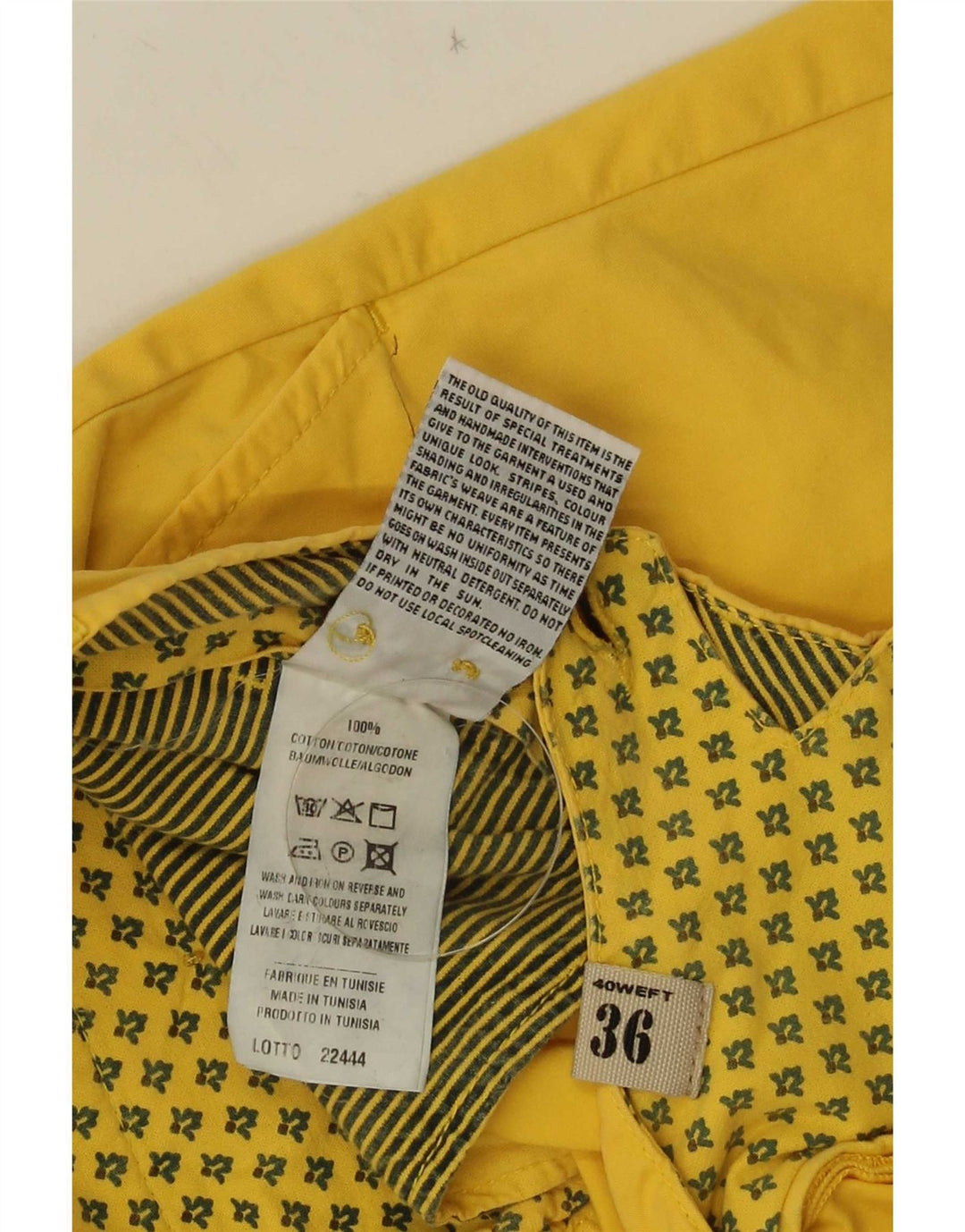 40Weft Short Chino Homme W36 Grand Coton Jaune