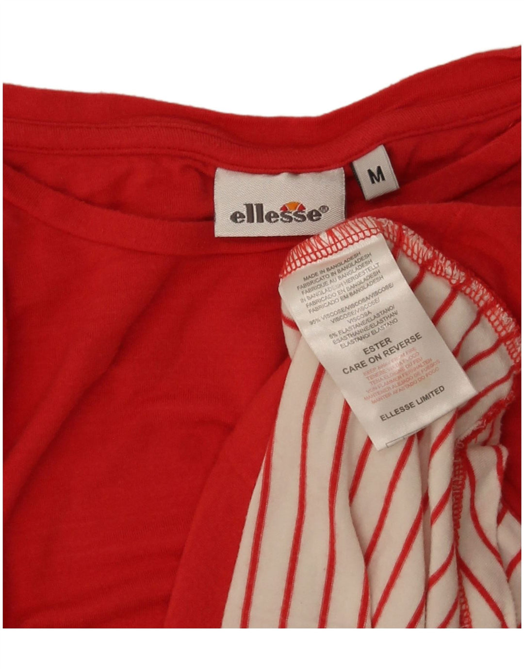 Ellesse Femme T-Shirt Top UK 44 Medium Rouge Rayé Viscose