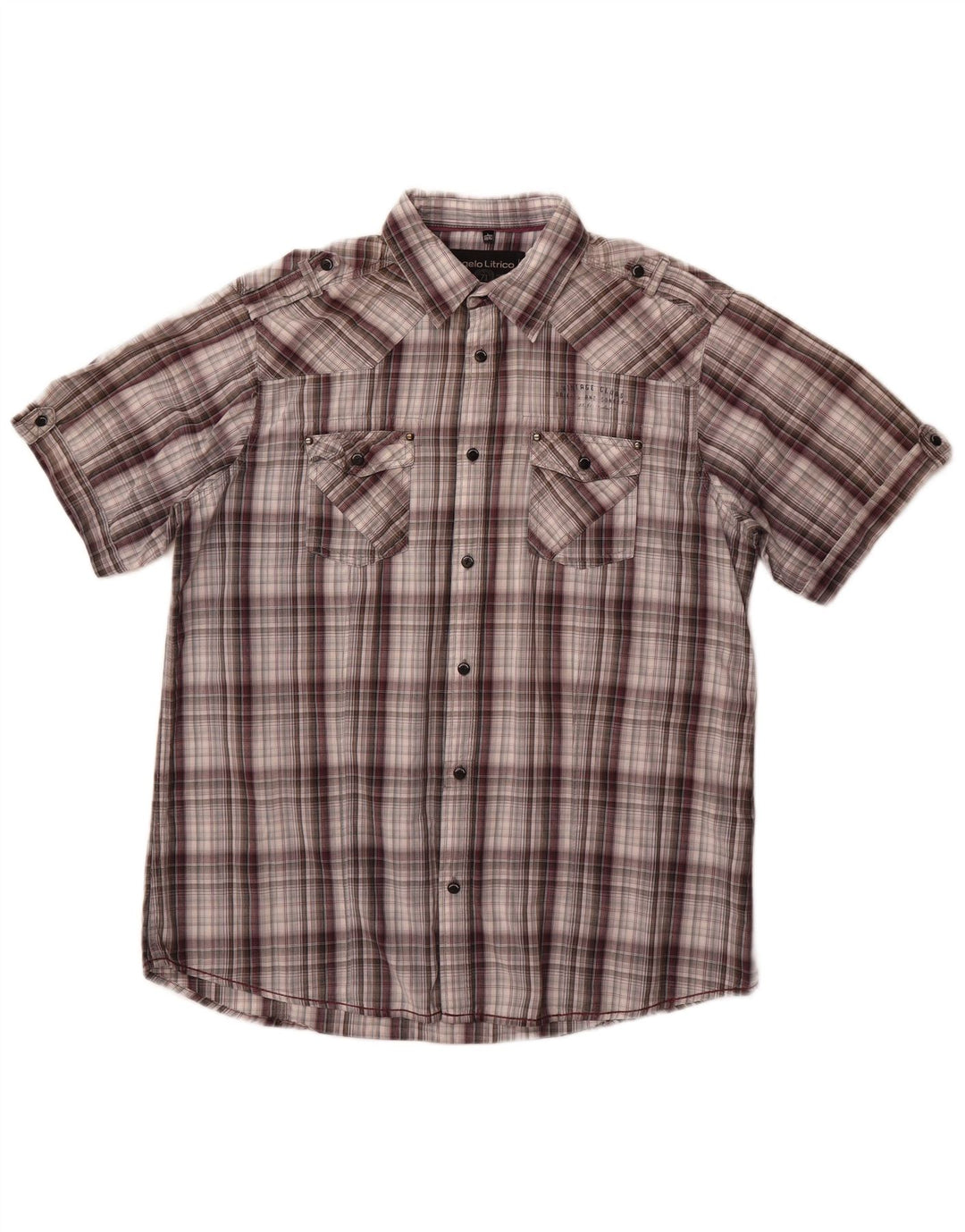 Angelo Litrico Chemise à manches courtes pour homme Taille 41/42 Grand carreaux gris