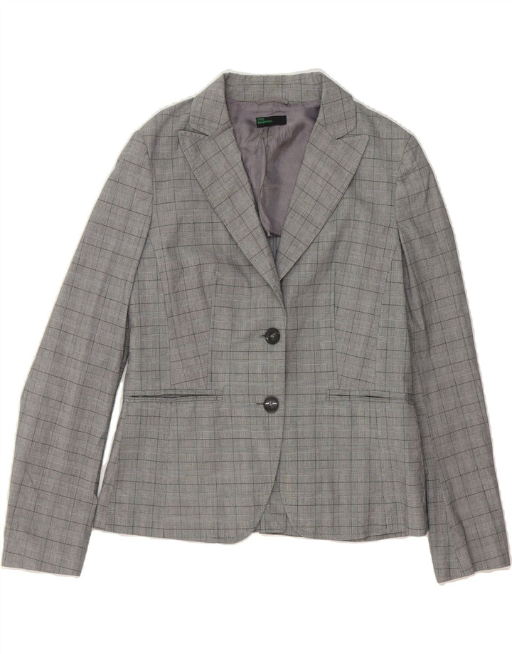 BENETTON Womens 2 Button Blazer Jacket UK 12 Medium Grey Check Vintage Benetton and Second-Hand Benetton from Messina Hembry 