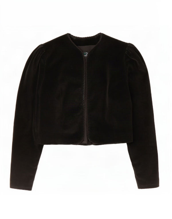 vintage Femmes Ouvert Velours Boléro Veste IT 40 Petit Coton Noir