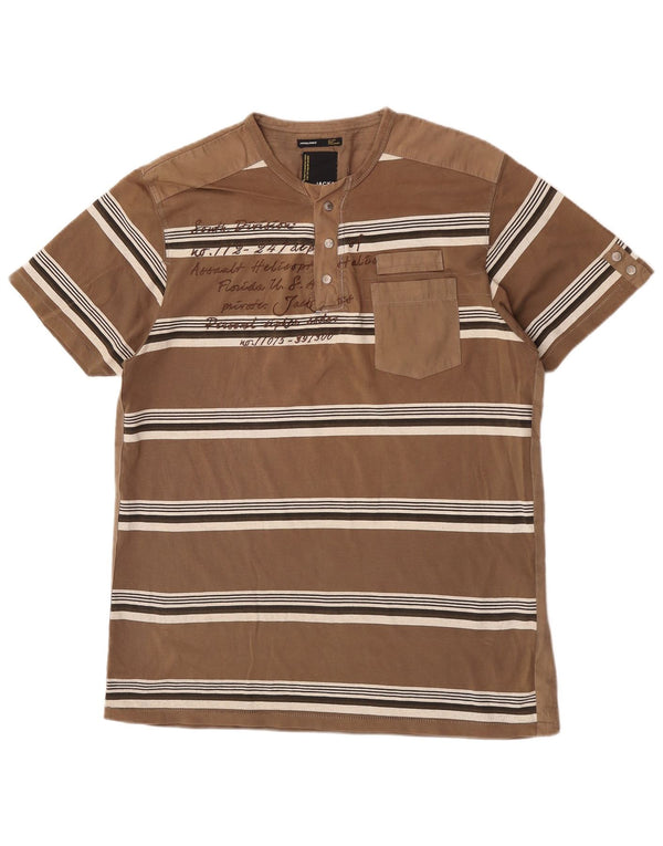 Jack & Jones T-Shirt Graphique Top XL Coton Rayé Marron Homme