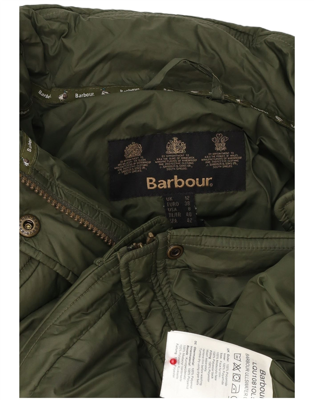 Barbour Veste rembourrée à capuche pour femme UK 12 Polyester vert moyen