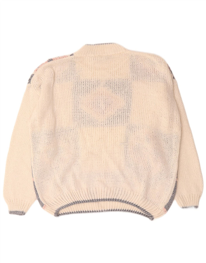 vintage Femmes Turtle Neck Jumper Pull UK 22/24 3XL Off White Patchwork