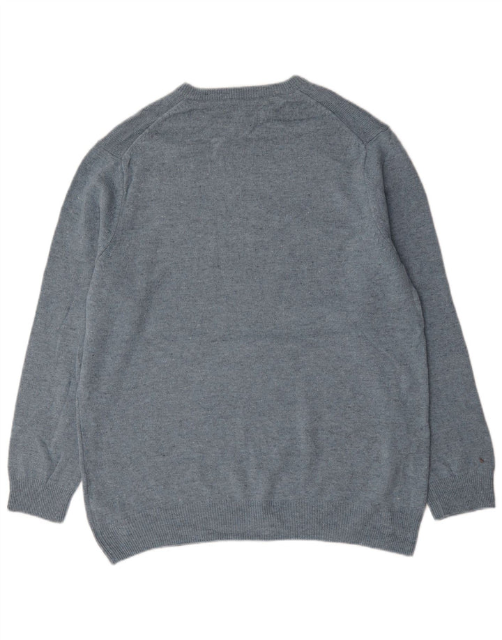 Marks & Spencer Pull à col rond pour homme 2XL en laine d'agneau mouchetée bleue