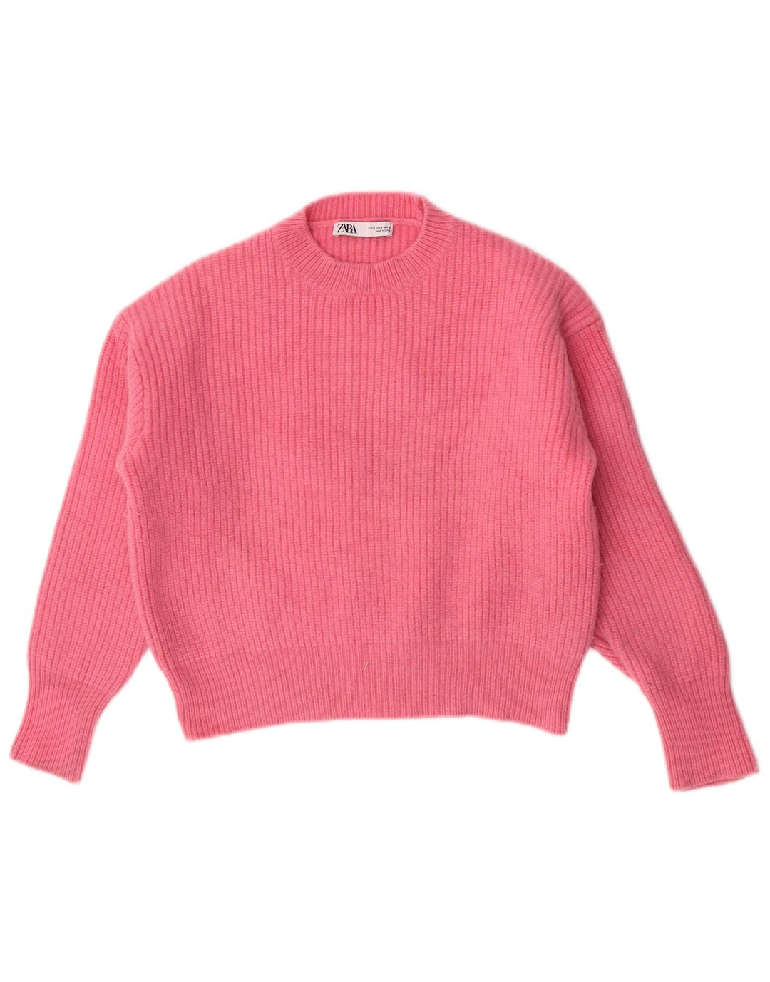 Zara Pull court à col rond pour femme UK 14 en laine rose moyen