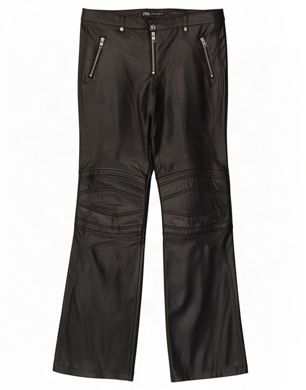 Zara Pantalon Femme Bootcut Simili Cuir Large W30 L33 Noir Polyester