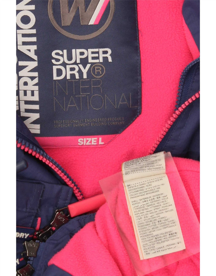 Superdry Veste coupe-vent à capuche pour femme UK 16 Large Bleu Colorblock