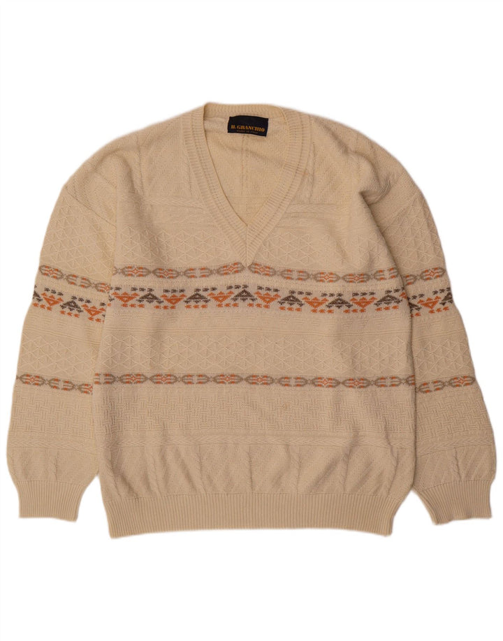 Il Granchio Pull Col V Homme Large Beige Géométrique