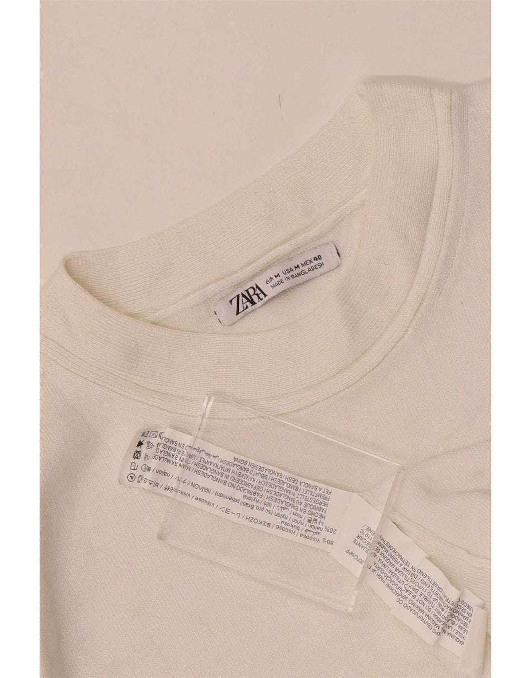 Zara Pull Col Rond Homme Blanc Moyen Viscose