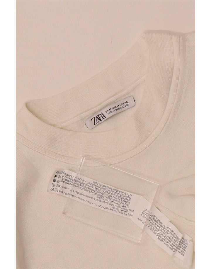 Zara Pull Col Rond Homme Blanc Moyen Viscose