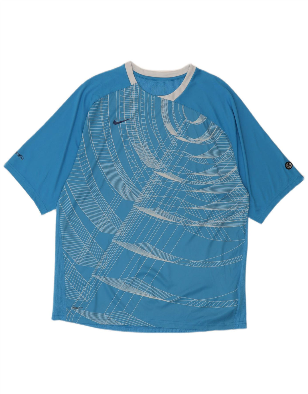 Nike Hommes T-Shirt Top UK 42/44 Grand Bleu Géométrique Polyester