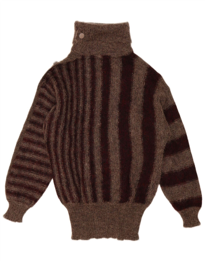 vintage Femme Roll Neck Jumper Pull IT 44 Moyen Brun Rayé