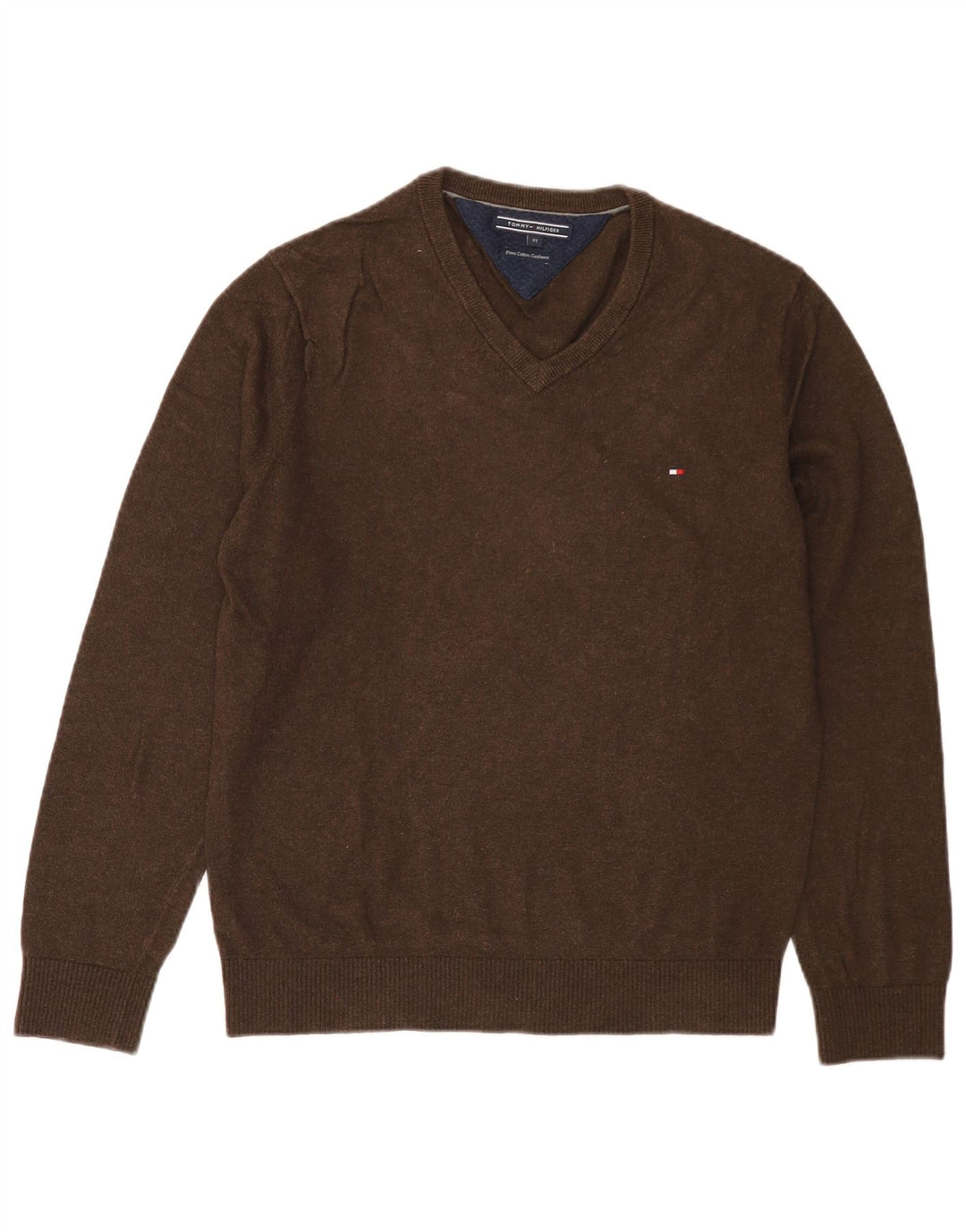 Tommy Hilfiger Pull Col V Homme Marron Moyen Coton
