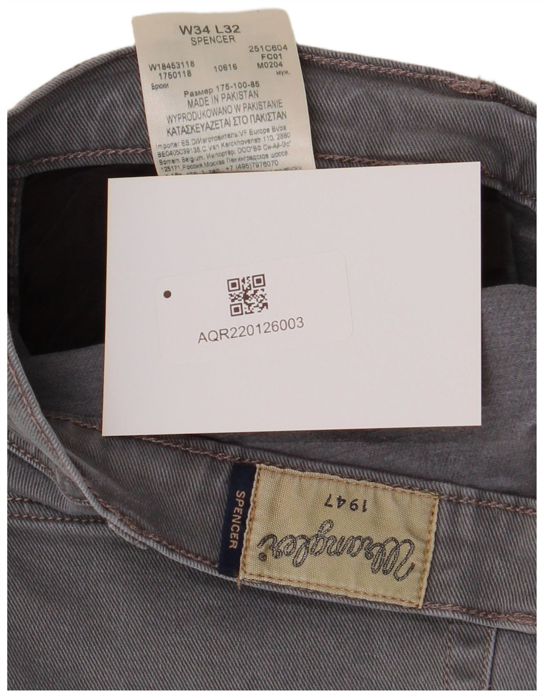 Wrangler Jean Droit Spencer Homme W34 L32 Gris Coton
