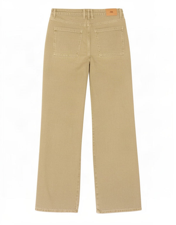 Zara Jean taille haute jambe large pour femme EU 34 2XS W24 L31 Kaki