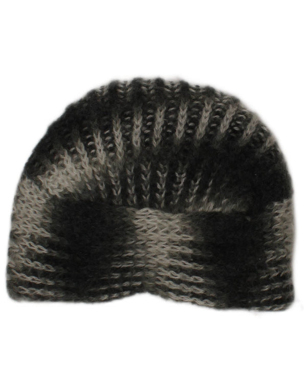 vintage Femmes Tricot Turban Chapeau Taille Unique Kaki Rayé