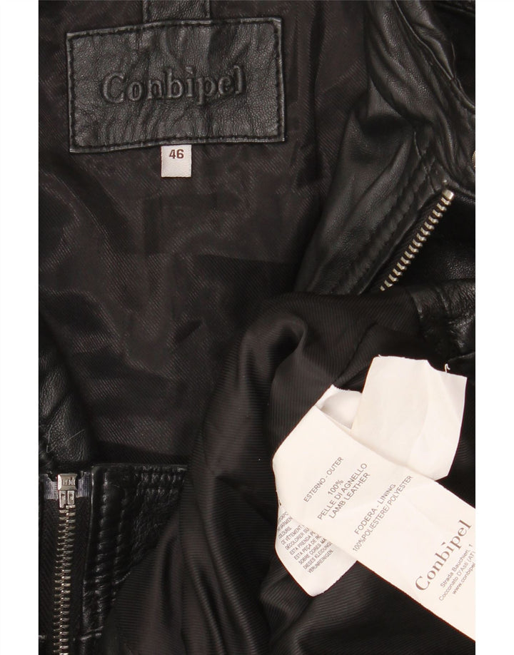 Conbipel Veste Racer En Cuir Femme IT 46 Grand Cuir Noir