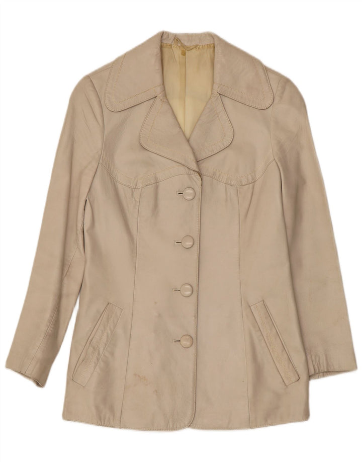 veste en cuir femme vintage UK 10 Petit Beige