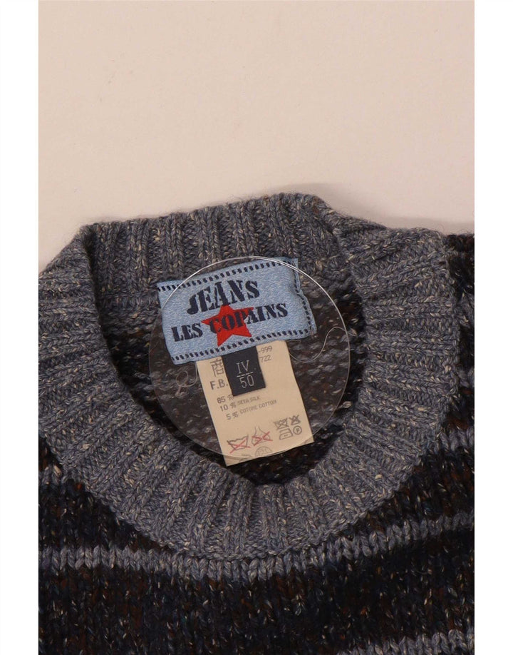 Les Copains Pull Col Ras Du Cou IT 50 Laine Rayée Gris Moyen Homme