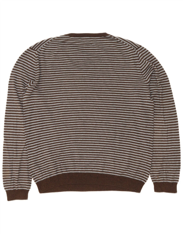 Gap Pull Col V Homme Grand Coton Rayé Marron