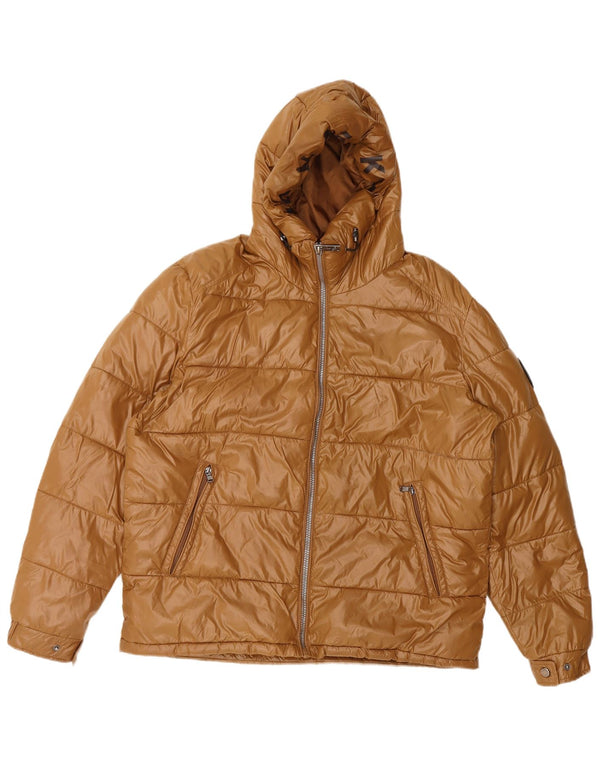 Michael Kors Veste matelassée à capuche pour homme UK 40 Large Marron Polyester