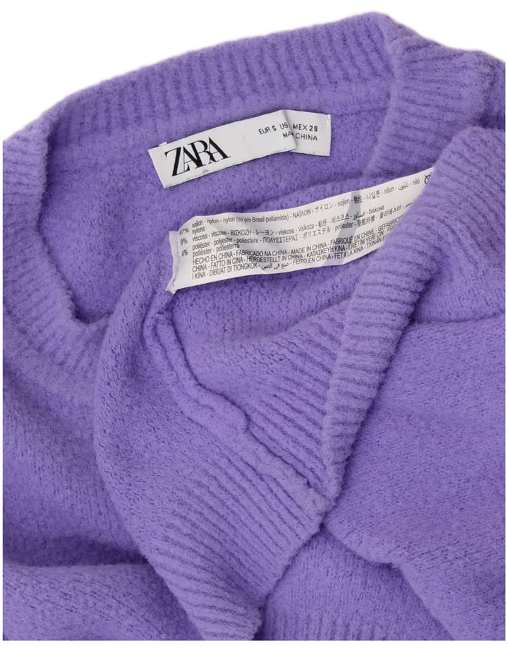 ZARA Pull court surdimensionné à col rond pour femme UK 10 Petit Violet