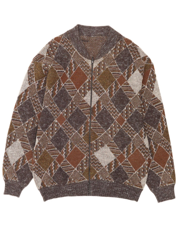 vintage Mens Full Zip Cardigan Pull Moyen Multicolore Argyle/Diamant