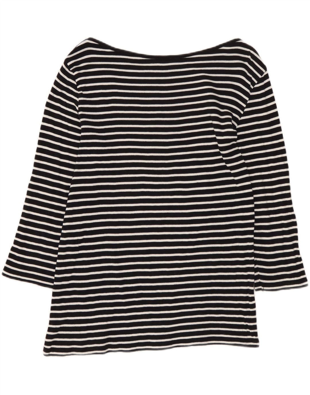 Benetton Haut Femme Manches 3/4 UK 12 Moyen Noir Rayé Nautique