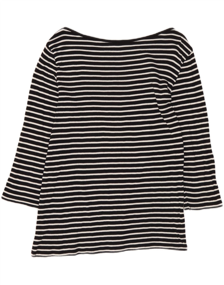 Benetton Haut Femme Manches 3/4 UK 12 Moyen Noir Rayé Nautique