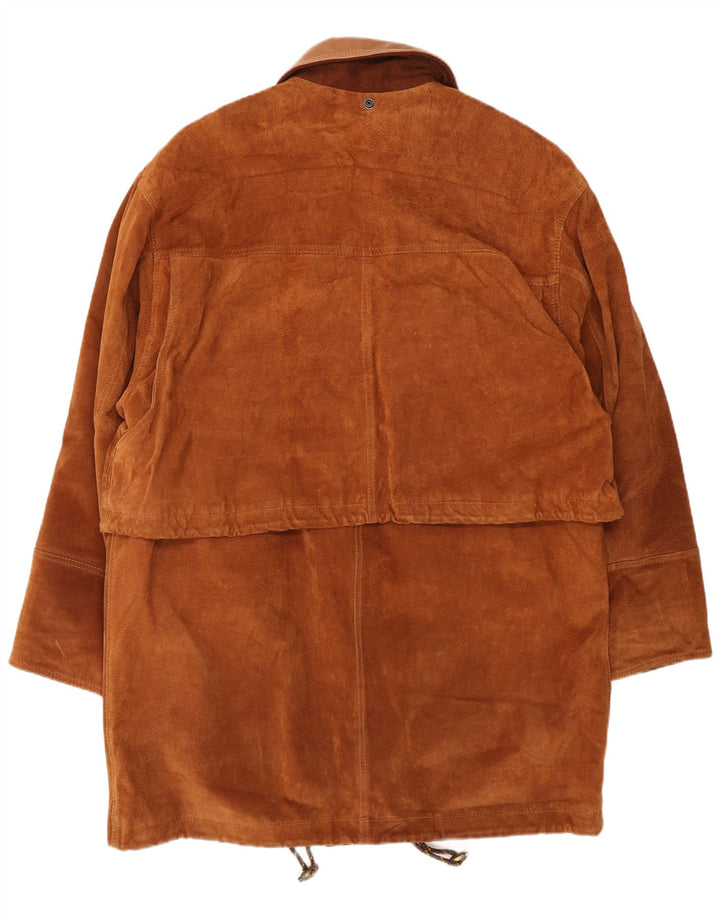 vintage Mens Suede Overcoat IT 48 Cuir Marron Moyen