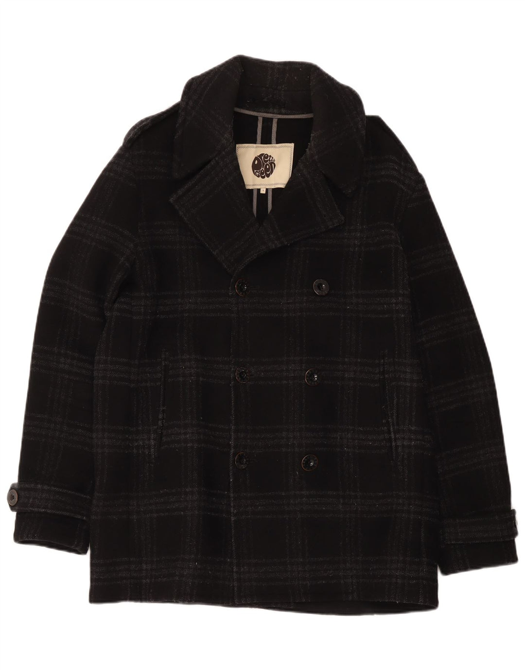 Pretty Green Caban Homme UK 40 Grande Laine à Carreaux Noir