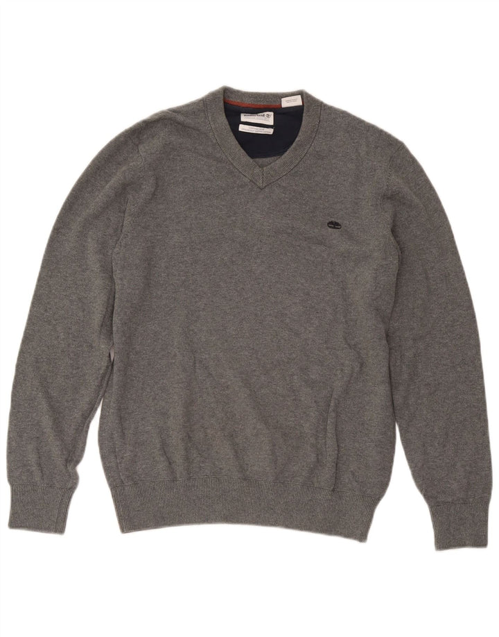 Timberland Pull col V pour homme en coton gris Small