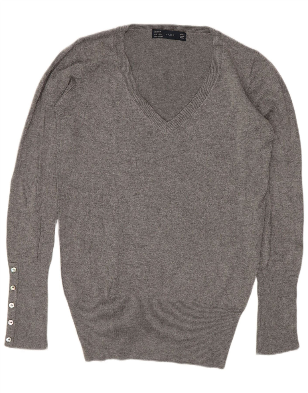Zara Pull col V pour femme UK 12 Rayonne Gris Moyen