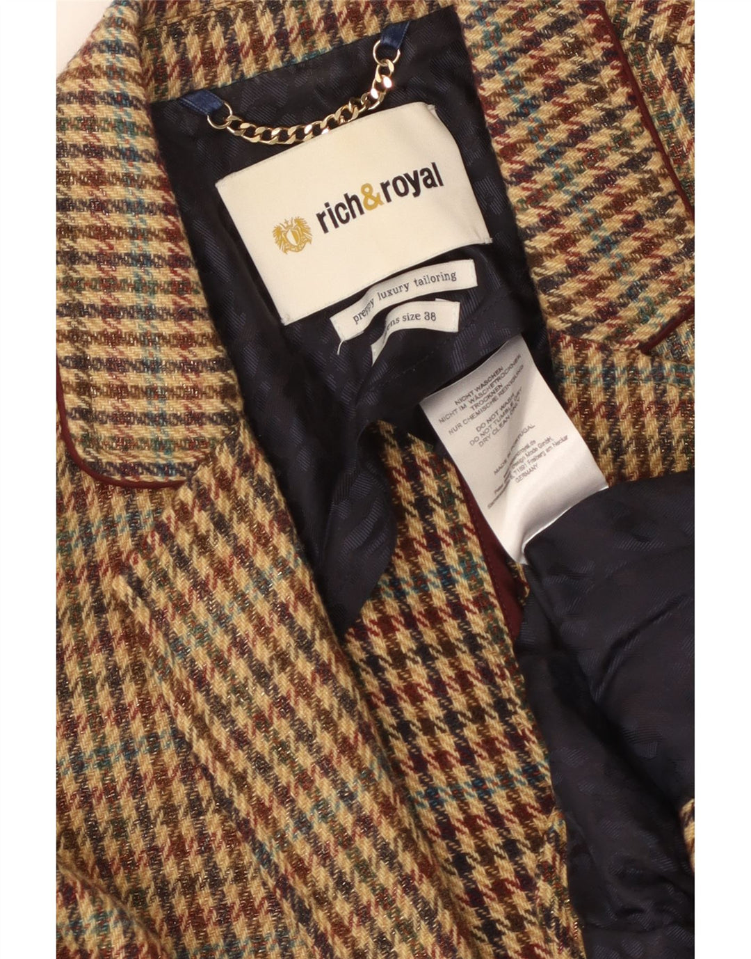 RICH & ROYAL Veste blazer 1 bouton pour femme EU 38 pied-de-poule marron moyen