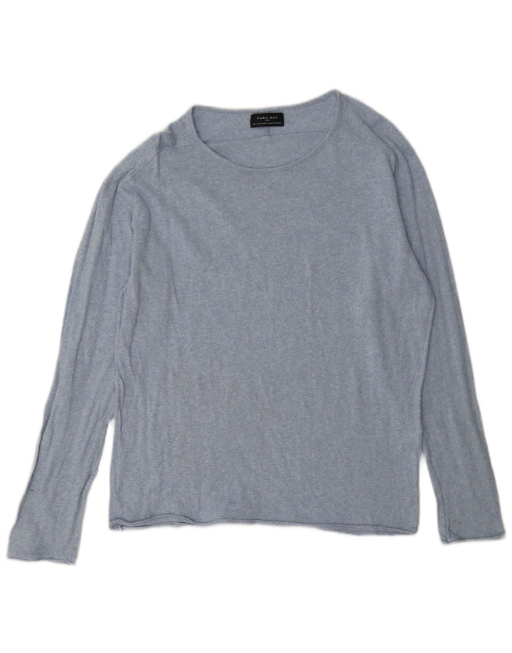 Zara Homme Top Manches Longues Large Bleu Moucheté Coton