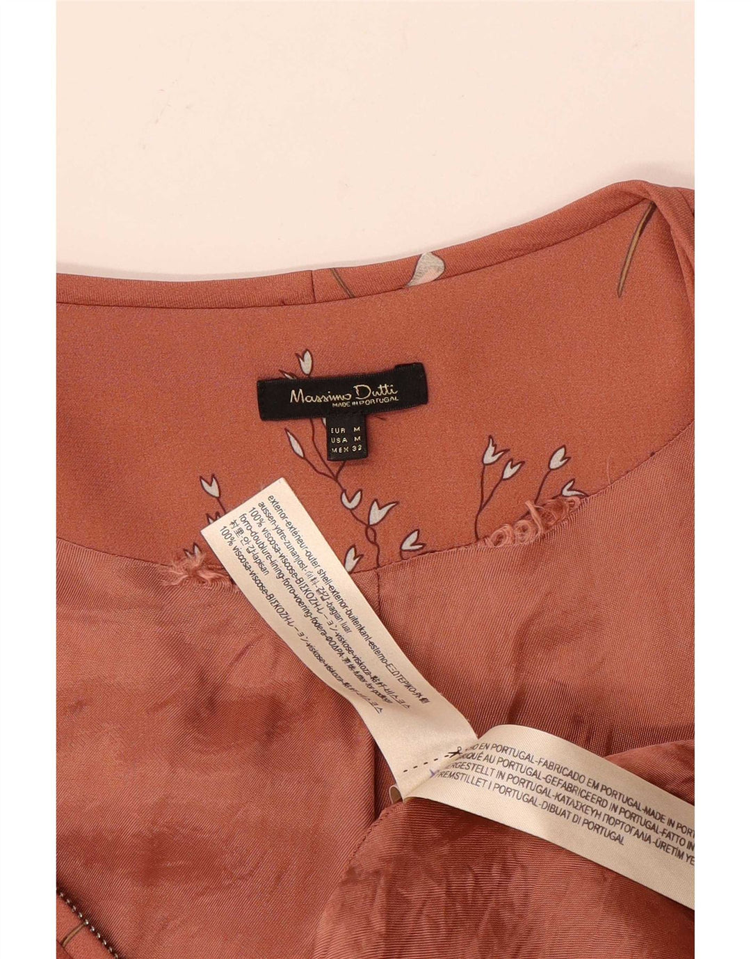 Massimo Dutti Veste Bomber Femme UK 12 Viscose Florale Rose Moyen