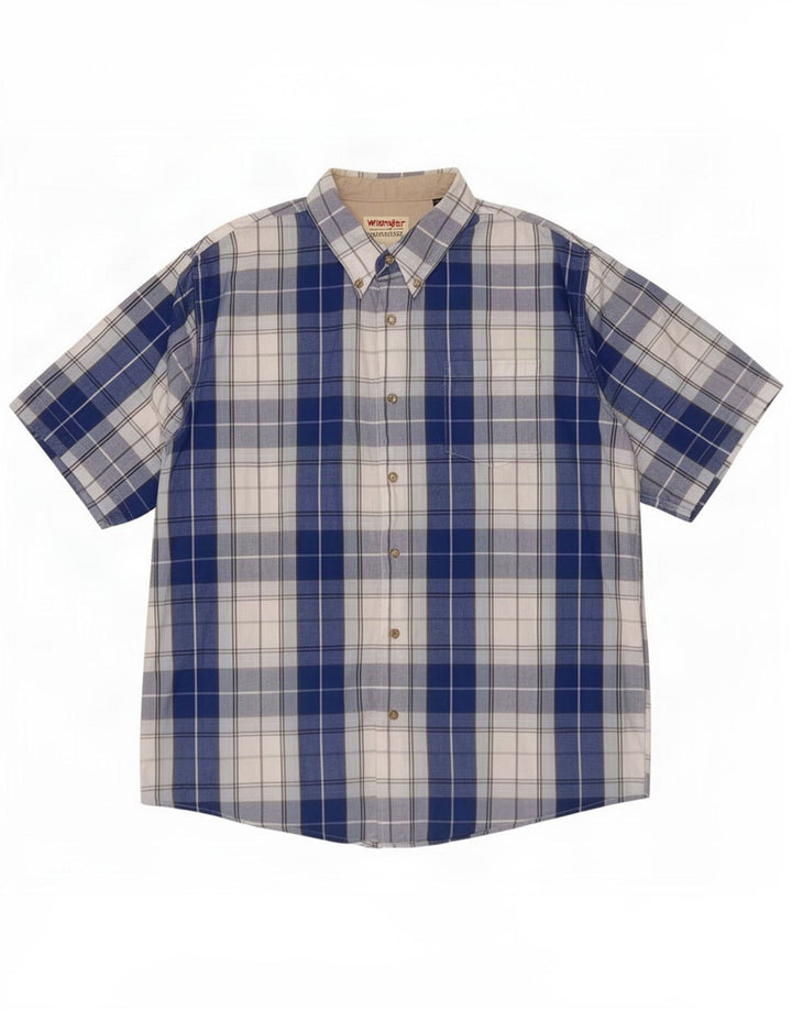 Wrangler Chemise à manches courtes pour homme en coton à carreaux bleus
