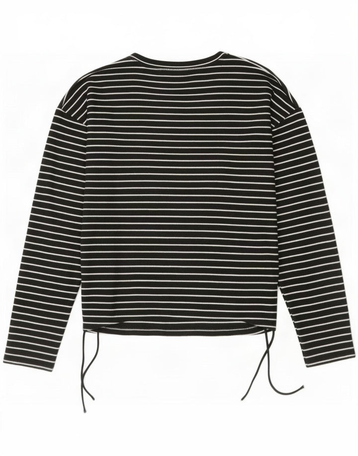 Zara Femme Top Manches Longues UK 16 Large Noir Polyester à Fines Rayures