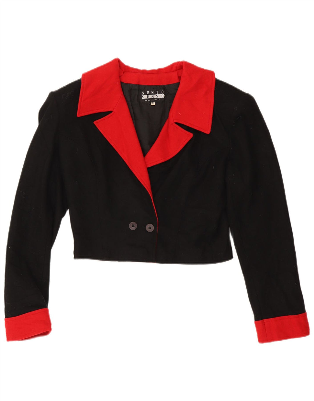 vintage Femme Double Breasted Bolero Veste IT 46 Grand Colorblock Noir