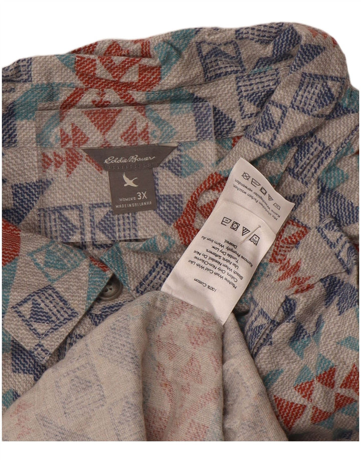 Eddie Bauer Chemise surdimensionnée en flanelle pour femme UK 22 3XL Gris géométrique en coton