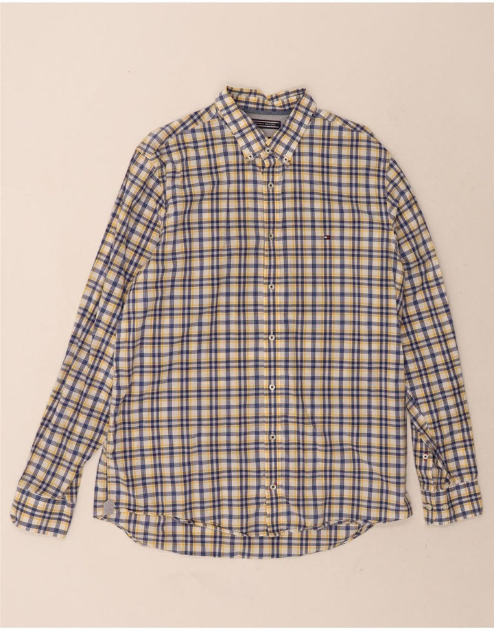 TOMMY HILFIGER Mens Slim Fit Shirt Large Blue Check Cotton Vintage Tommy Hilfiger and Second-Hand Tommy Hilfiger from Messina Hembry 